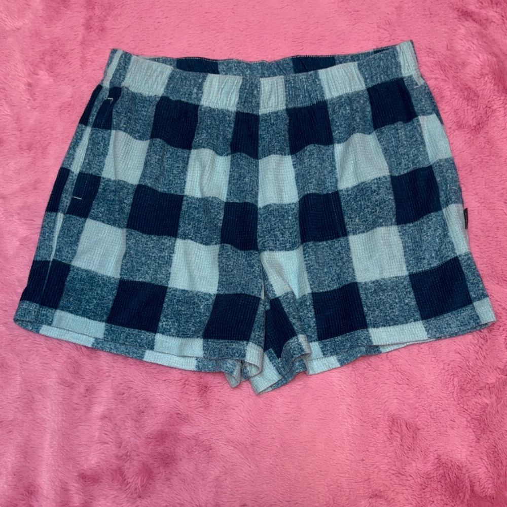 Eddie Bauer Blue and Light Blue Plaid Cozy Shorts